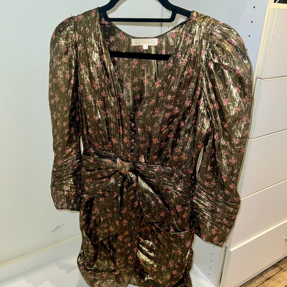 Love Shack Fancy Metallic Holiday Dress with Bow